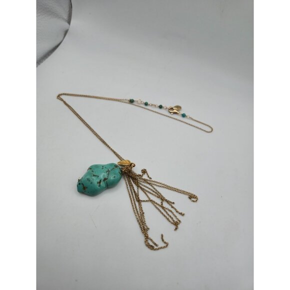 Angel Signed Natural Turquoise Nugget Necklace – Gold Chain Tassel Pendant - Picture 4 of 6
